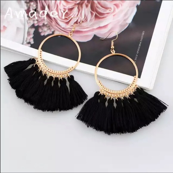 NWT Handmade Round long drop Earrings - Picture 2 of 2